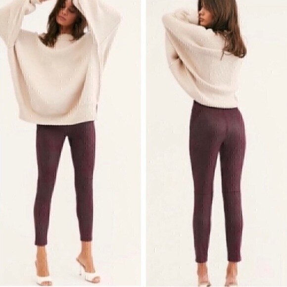 Free People Maroon Vegan Faux Suede Leggings - Picture 1 of 4